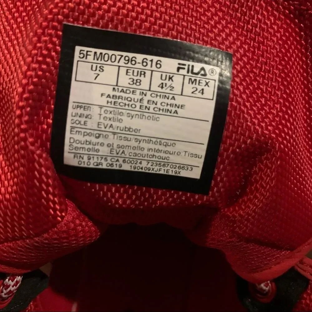 FILA Disruptor Ballistic Red Sneaker Boots Womens Size 7 Chunky Platform Shoes